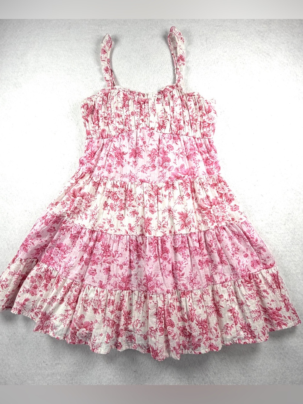 NWT Altar’d State Pink Floral Tiered Mini Dress Ruffle Strap Cottagecore Size S - Picture 2 of 12